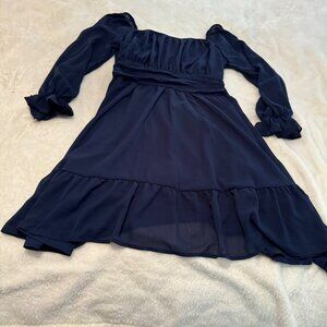 Byinns Dark Blue NWT Boho Peasant Style Midi Dress with Tie Back Size L